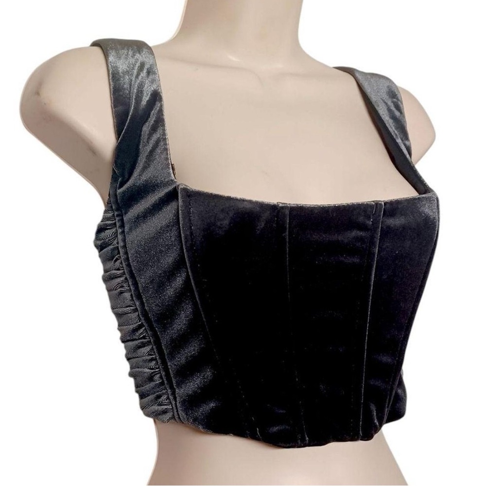 Zara Dark Grey Velvet Ruched Crop Top Size XS - Picture 2 of 3